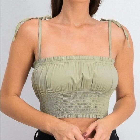 Danielle Bernstein Jade Green Tie Strap Plus Size Ruched Crop Top SIZE 2X - Picture 1 of 5
